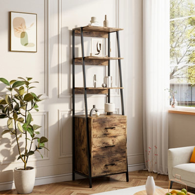 Industrial Style Tall Freestanding Wooden Bookshelf with 3 Drawers and Shelves 175cm (H)