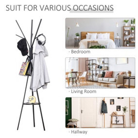 Industrial style tree branch 9 hook coat rack black model, triangular base to prevent tipping