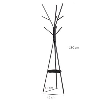 Industrial style tree branch 9 hook coat rack black model, triangular base to prevent tipping