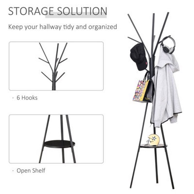 Industrial style tree branch 9 hook coat rack black model, triangular base to prevent tipping