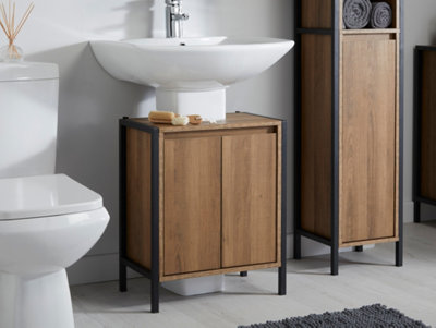 Light Oak Effect Bathroom Under Basin Sink Storage Cabinet