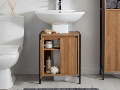 Industrial Style Under Basin Wood Effect Bathroom Sink Cabinet