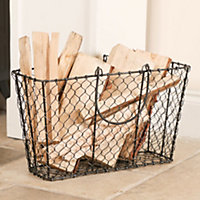 Industrial Style Winter Fireside Chicken Log and Kindling Wire Storage Basket
