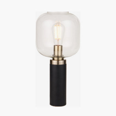 Industrial Thin Black Metal and Glass Table Lamp