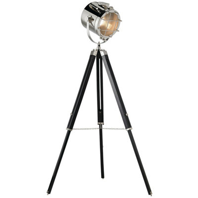 Industrial Tripod Floor Lamp Matt Black E27 Theatre Spot Light Standing ...
