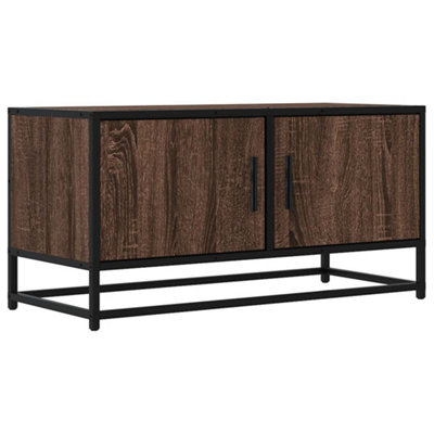 View of Industrial TV Cabinet Brown Oak 80x34.5x40 cm Engineered Wood and Metal