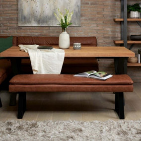 Industrial Upholstered Flat Dining Bench Seat - Tan Faux Leather