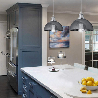 Industrial Vintage Glass Pendant Ceiling Light Shade Smoke Grey M0101