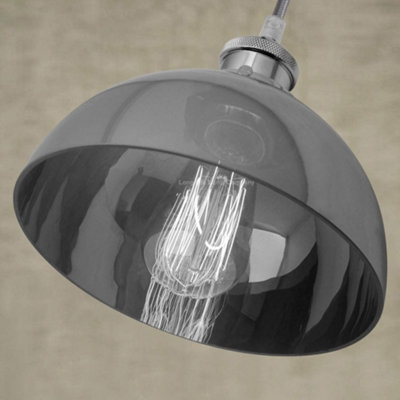 Industrial Vintage Glass Pendant Ceiling Light Shade Smoke Grey M0101