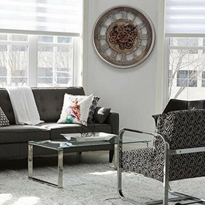 Industrial Wall Clocks Roman Numerals Mechanical Skeleton Moving Gear ...