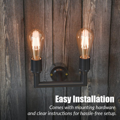 Industrial Wall Lights Metal 20mm Conduit Pipe Modern Dual Bulb Design ...