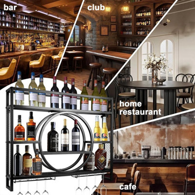 Industrial Wall-Mounted Wine Rack with Integrated Glass Holder - Black ...