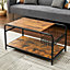Industrial Wooden Coffee Table with Wire Basket Storage Top