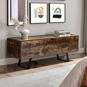 Industrial Wooden Storage Ottoman Flip Top Storage Bench Chest Living Room