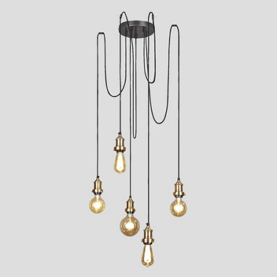 Industville Brooklyn 5 Wire Pendant, Brass