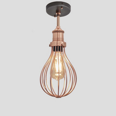 Industville Brooklyn Balloon Cage Flush Mount, 6 Inch, Copper, Copper Holder