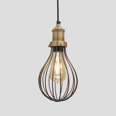 Industville Brooklyn Balloon Cage Pendant, 6 Inch, Pewter, Brass Holder