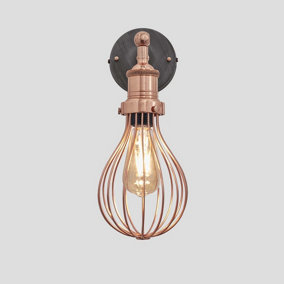 Industville Brooklyn Balloon Cage Wall Light, 6 Inch, Copper, Copper Holder