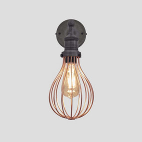 Industville Brooklyn Balloon Cage Wall Light, 6 Inch, Copper, Pewter Holder