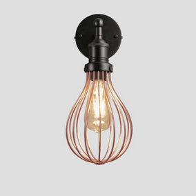 Industville Brooklyn Balloon Cage Wall Light 6 Inch in Copper with Black Holder