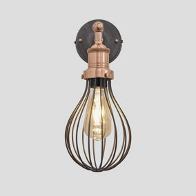 Industville Brooklyn Balloon Cage Wall Light, 6 Inch, Pewter, Copper Holder