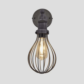 Industville Brooklyn Balloon Cage Wall Light, 6 Inch, Pewter, Pewter Holder