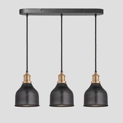 Industville Brooklyn Cone 3 Wire Oval Cluster Lights, 7 inch, Pewter, Brass holder