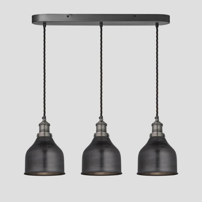 Industville Brooklyn Cone 3 Wire Oval Cluster Lights, 7 inch, Pewter, Pewter holder
