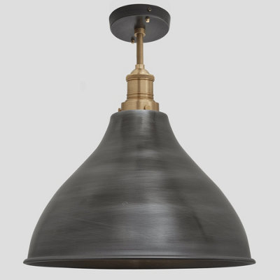 Industville Brooklyn Cone Flush Mount, 12 Inch, Pewter, Brass Holder