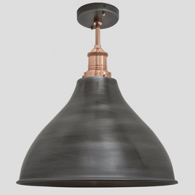 Industville Brooklyn Cone Flush Mount, 12 Inch, Pewter, Copper Holder