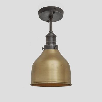 Industville Brooklyn Cone Flush Mount, 7 Inch, Brass, Pewter Holder