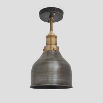 Industville Brooklyn Cone Flush Mount, 7 Inch, Pewter, Brass Holder