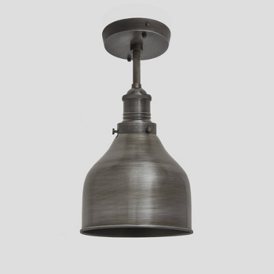 Industville Brooklyn Cone Flush Mount, 7 Inch, Pewter, Pewter Holder