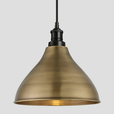 Industville Brooklyn Cone Pendant, 12 Inch, Brass, Black Holder