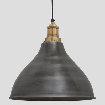 Industville Brooklyn Cone Pendant, 12 Inch, Pewter, Brass Holder