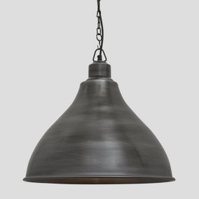 Industville Brooklyn Cone Pendant, 12 Inch, Pewter, Pewter Chain Holder