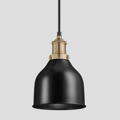 Industville Brooklyn Cone Pendant, 7 Inch, Black, Brass Holder