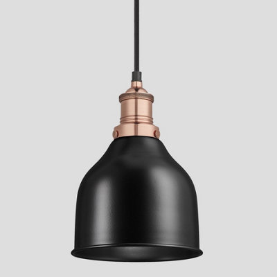 Industville Brooklyn Cone Pendant, 7 Inch, Black, Copper Holder