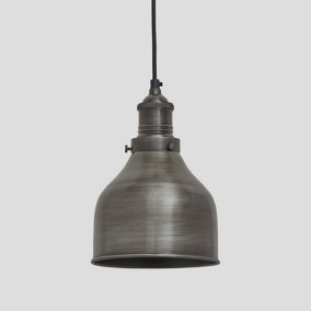 Industville Brooklyn Cone Pendant, 7 Inch, Pewter, Pewter Holder