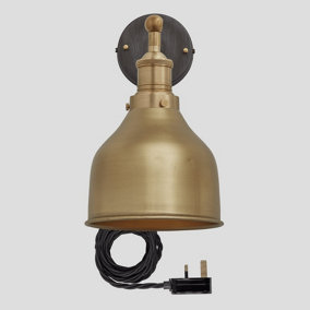 Industville Brooklyn Cone Wall Light 7 Inch in Brass with Brass Holder and Plug