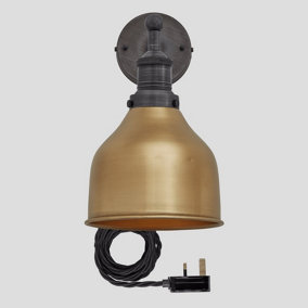 Industville Brooklyn Cone Wall Light 7 Inch in Brass with Pewter Holder and Plug