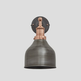 Industville Brooklyn Cone Wall Light, 7 Inch, Pewter, Copper Holder