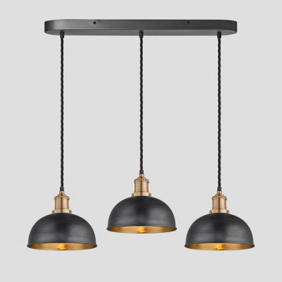 Industville Brooklyn Dome 3 Wire Oval Cluster Lights, 8 inch, Pewter & Brass, Brass holder