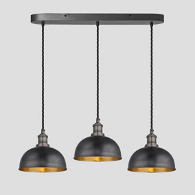 Industville Brooklyn Dome 3 Wire Oval Cluster Lights, 8 inch, Pewter & Brass, Pewter holder