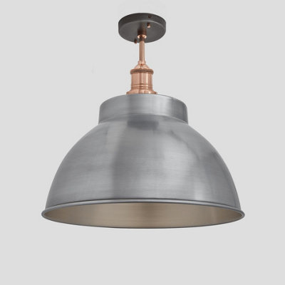 Industville Brooklyn Dome Flush Mount, 13 Inch, Light Pewter, Copper Holder