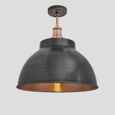 Industville Brooklyn Dome Flush Mount, 13 Inch, Pewter & Copper, Copper Holder
