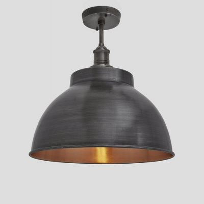 Industville Brooklyn Dome Flush Mount, 13 Inch, Pewter & Copper, Pewter Holder