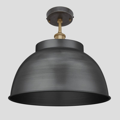 Industville Brooklyn Dome Flush Mount, 17 Inch, Pewter, Brass Holder