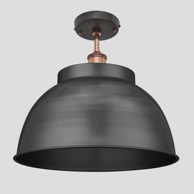 Industville Brooklyn Dome Flush Mount, 17 Inch, Pewter, Copper Holder