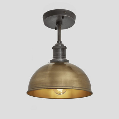 Industville Brooklyn Dome Flush Mount, 8 Inch, Brass, Pewter Holder